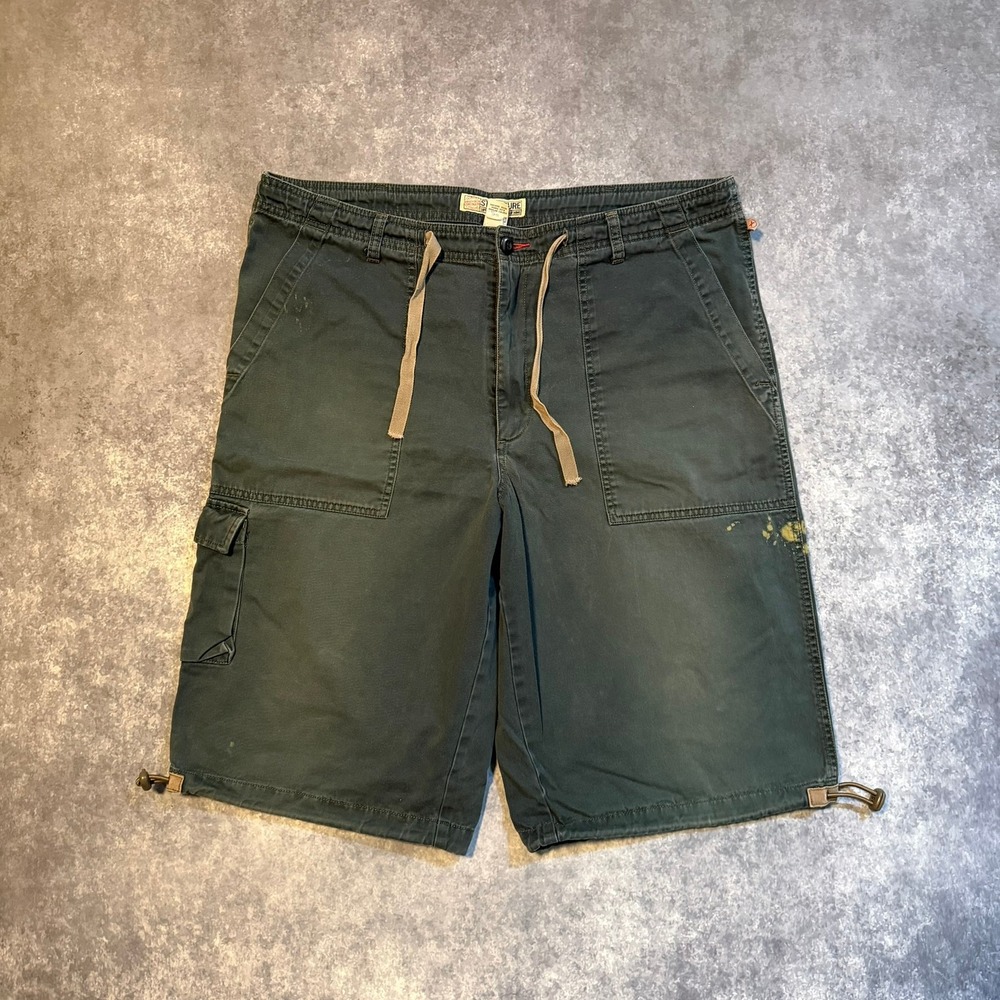 Y2K Structure Mens Cargo Shorts Green Large Cotton Baggy Utility Grunge Y2K